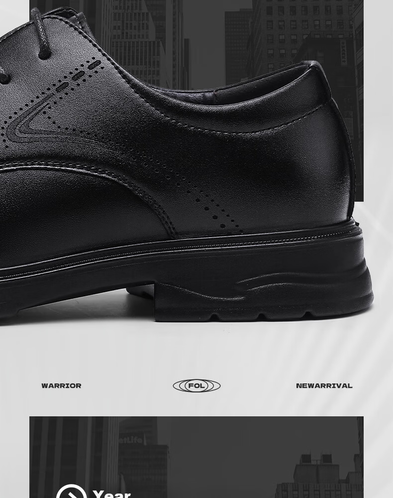 Warrior Official Men's Leather Shoes 2026 Summer New Breathable Formal Business Work Shoes Black Size 44 12