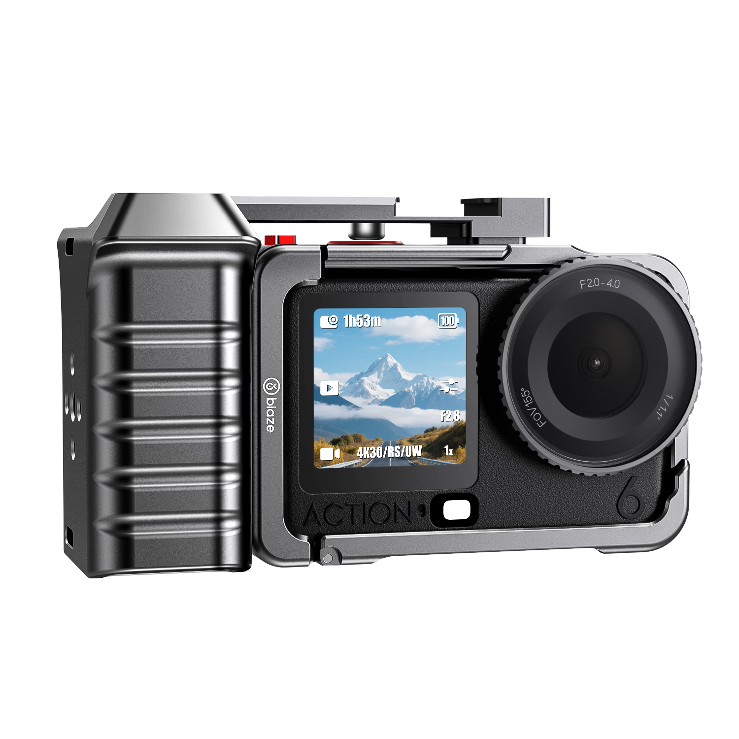 BIAZE DJI Action 6 Street Shooting Handle Set Magnetic Quick Release Cage Protective Case Ultra-Light Full Aluminum Metal Horizontal and Vertical Shooting Protection Frame Vlog Photography Expansion A