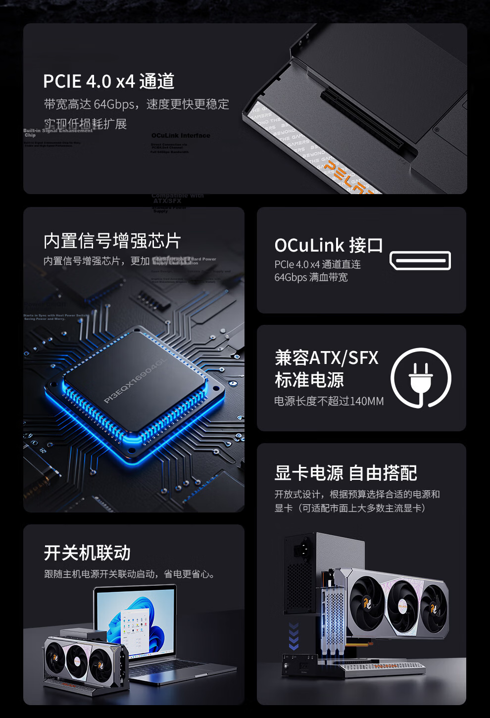 Panray LINK S-2 Laptop Graphics Card Dock Oculink GPU Dock Desktop Mini PC Slim External Dedicated Graphics Expansion Dock New Model of the Year 2