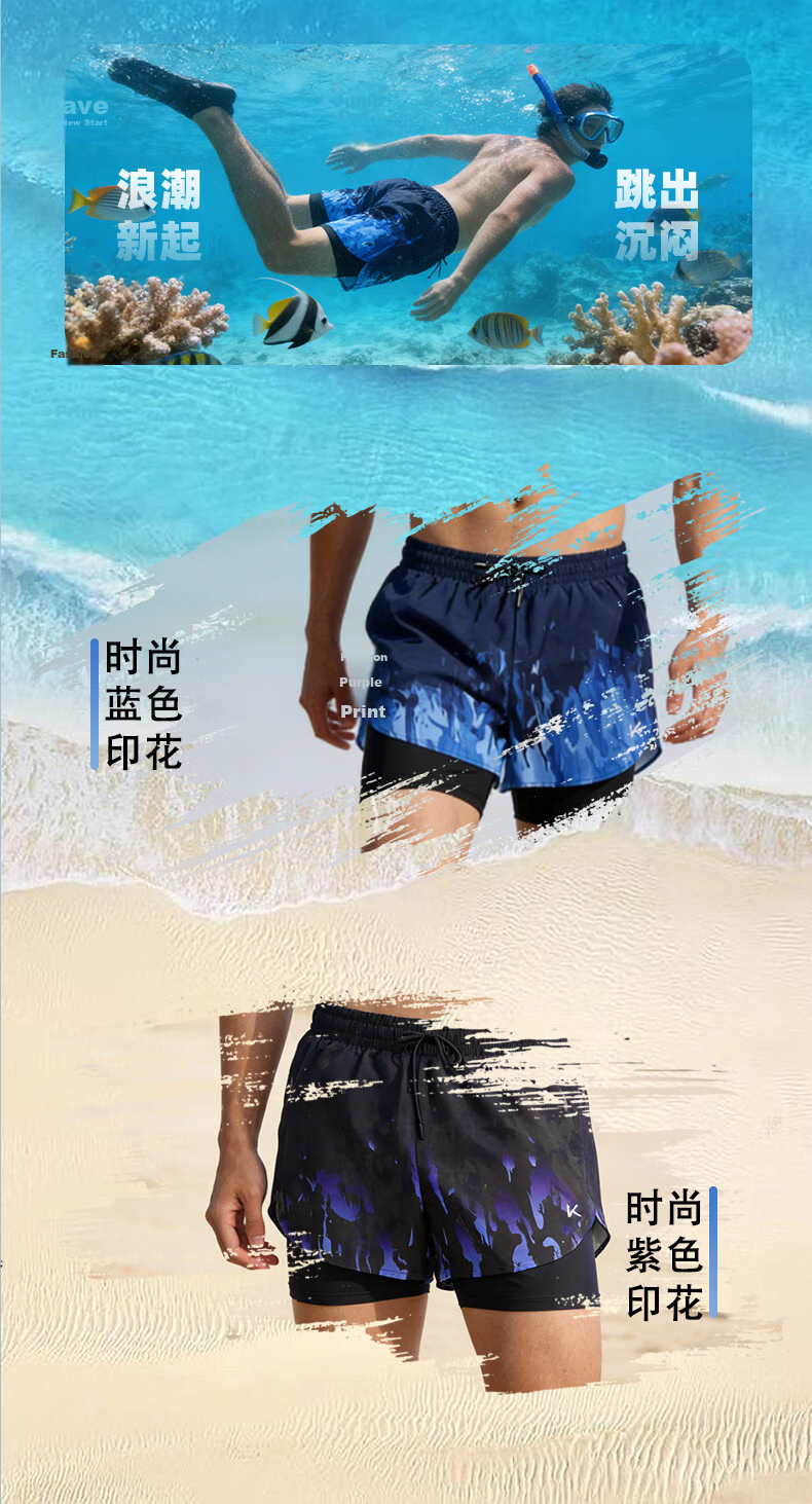 Keep Men's Quick-Dry Swim Trunks Beach Shorts Water-Resistant Summer Professional Swimming Pants Blue Print XL 2