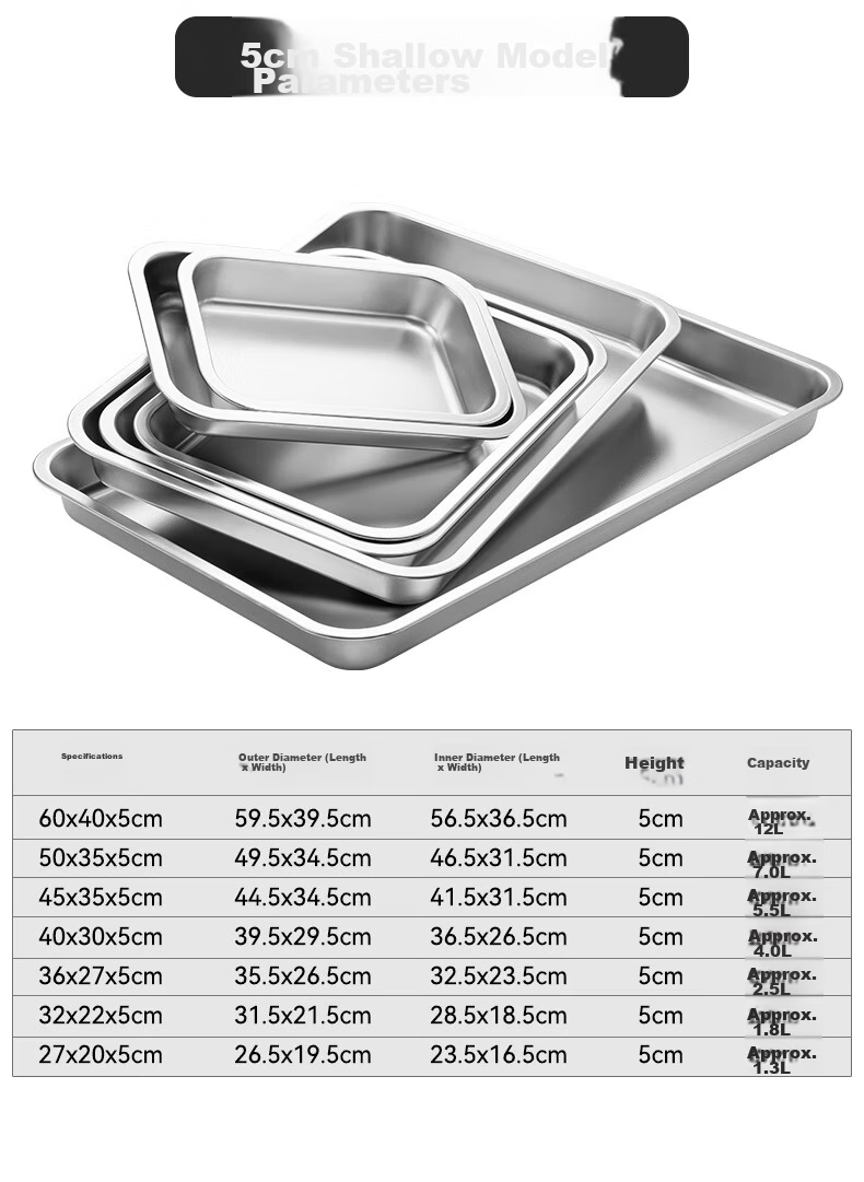 Golden Key Stainless Steel Flat Shallow Rectangular Basin Tray BBQ Plate Vegetable Plate Dumpling Plate Fruit Plate GK-FP4535-25 7