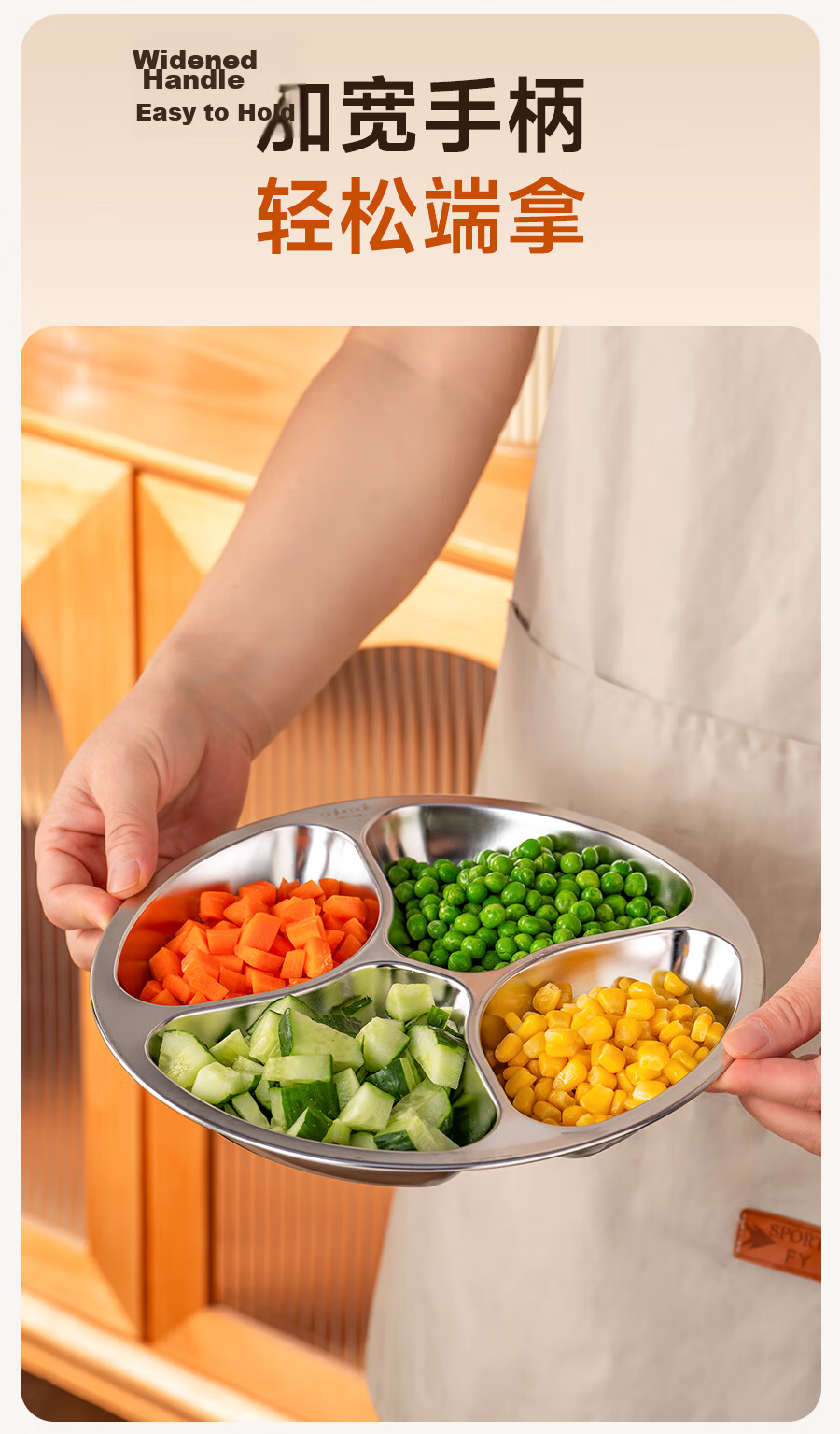 Onlycook 304 Stainless Steel Steaming Tray Braised Meat Plate Preparation Plate Fruit Plate Fat-Reducing Five-Compartment Tray 8