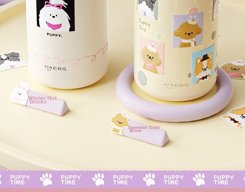 HAERS Insulated Water Bottle for Women Students High-Value Straw Cup Portable Cold Storage Punk Puppy (Black Pink) 560ml 9