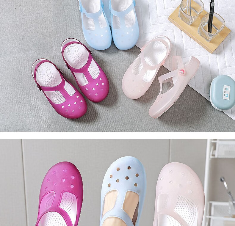 Huameijianbu Women's Perforated Shoes, Non-Slip Closed-Toe Sandals, Beach Shoes, Soft Jelly Shoes, HM2136, Light Purple, Size 38 15