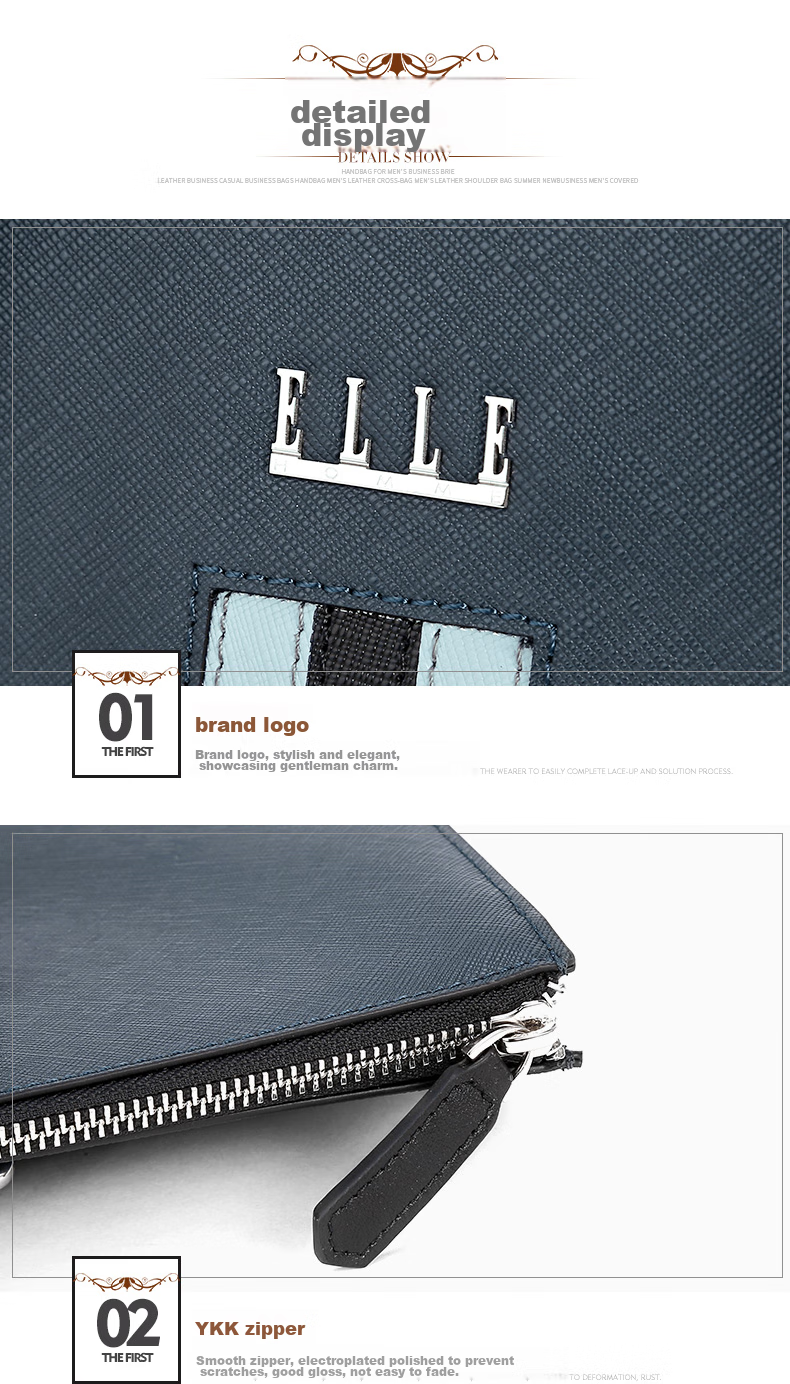 ELLE HOMME Men's Business Briefcase, Stylish Horizontal Leather Handbag with Large Capacity for Laptop, EA988200310, Blue 11