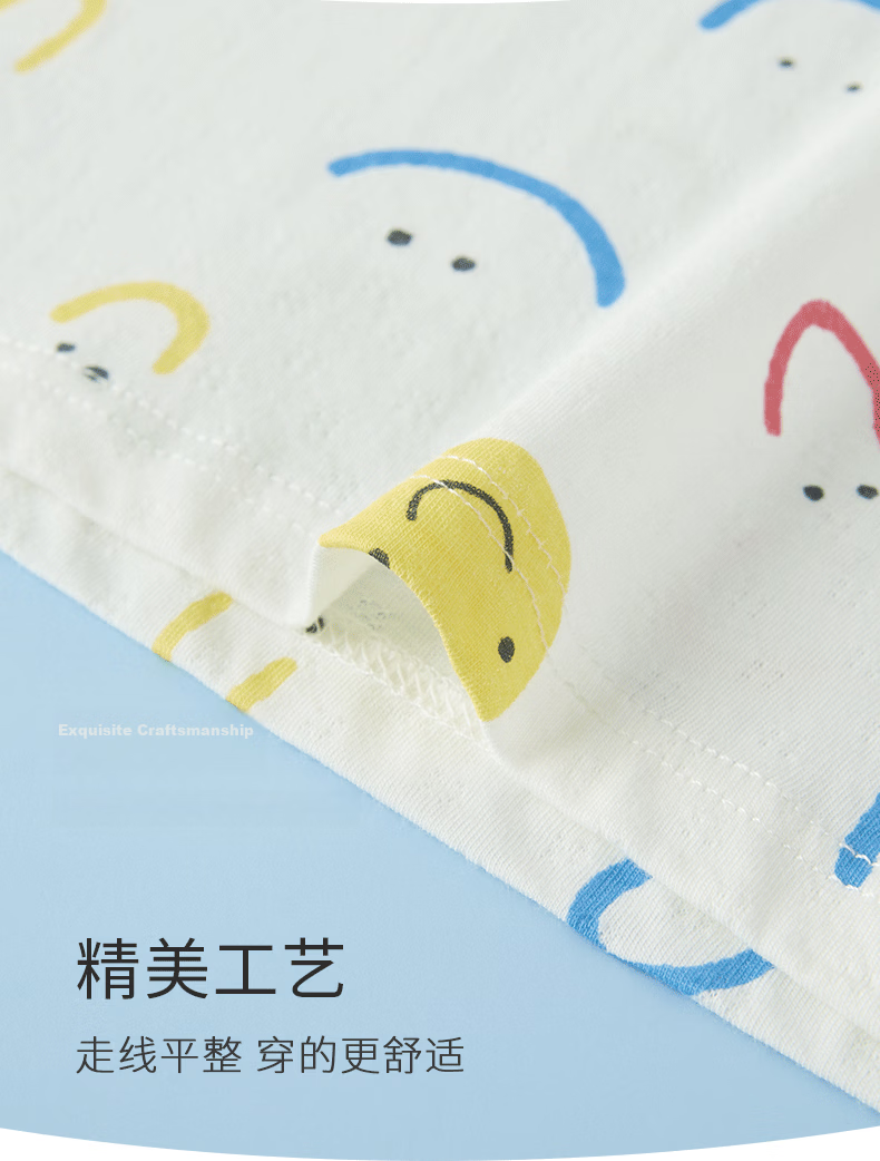 Hengyuanxiang Children's Pure Cotton Summer Thin Mesh Short Sleeve Breathable Home Air Conditioning Pajama Set 5A Antibacterial 11