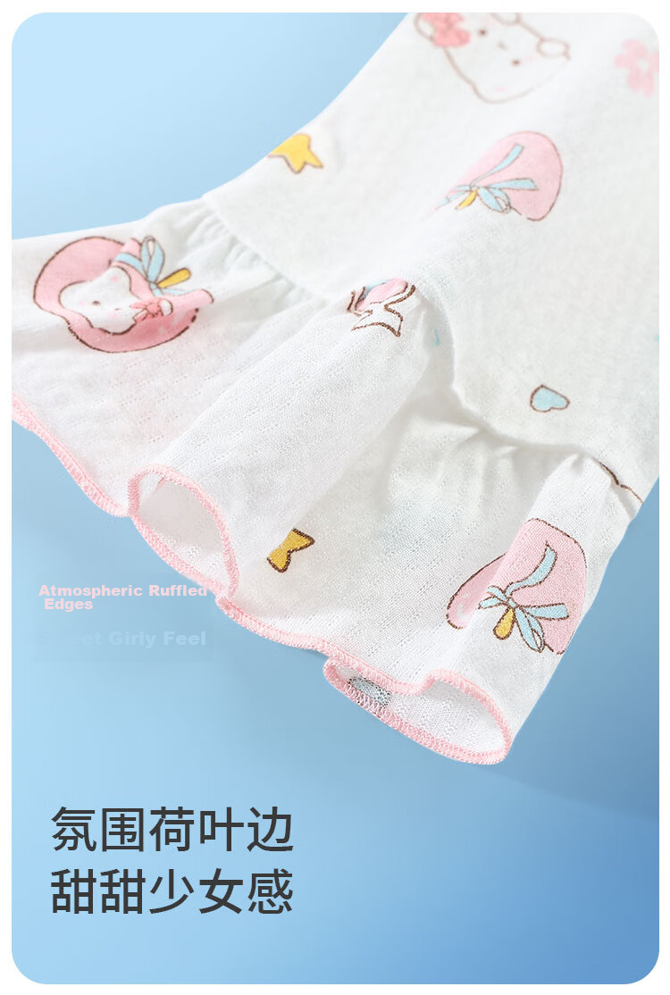 Cotton Girl's Pajamas Spring Summer 100% Cotton Homewear Set for Older Children and Teens Lightweight Breathable Mesh Air-Conditioned Clothing 6