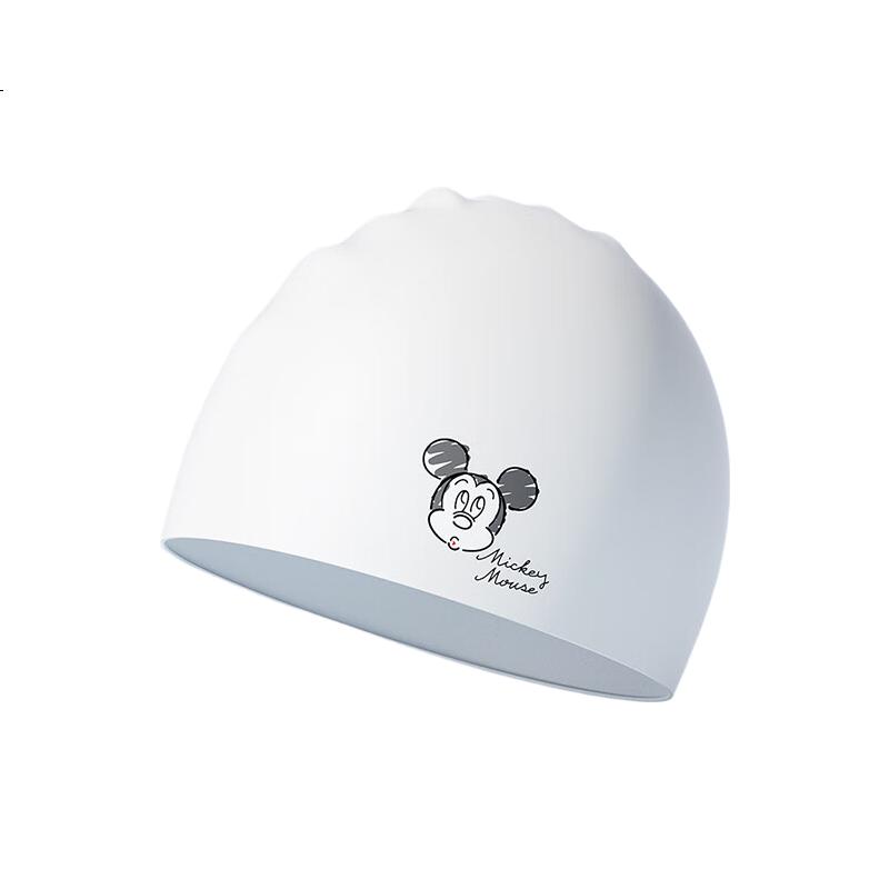 Disney Silicone Swim Cap for Women and Children, Waterproof Large Head Circumference, Non-Tight Swimming Cap D75027 White Mickey