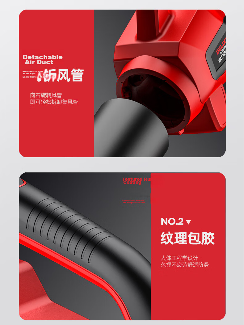 DELIXI ELECTRIC Cordless Blower High-Power Industrial Wireless Dust Blower Lithium Battery Storm Gun 6.0Ah 30