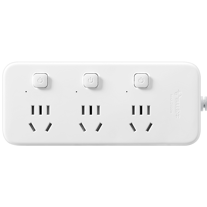 BULL Power Strip/Extension Cord/Surge Protector/Power Bar/Outlet Strip/Power Strip 3C Certified 3-Outlet with Independent Switches, Total Length 1.8 Meters