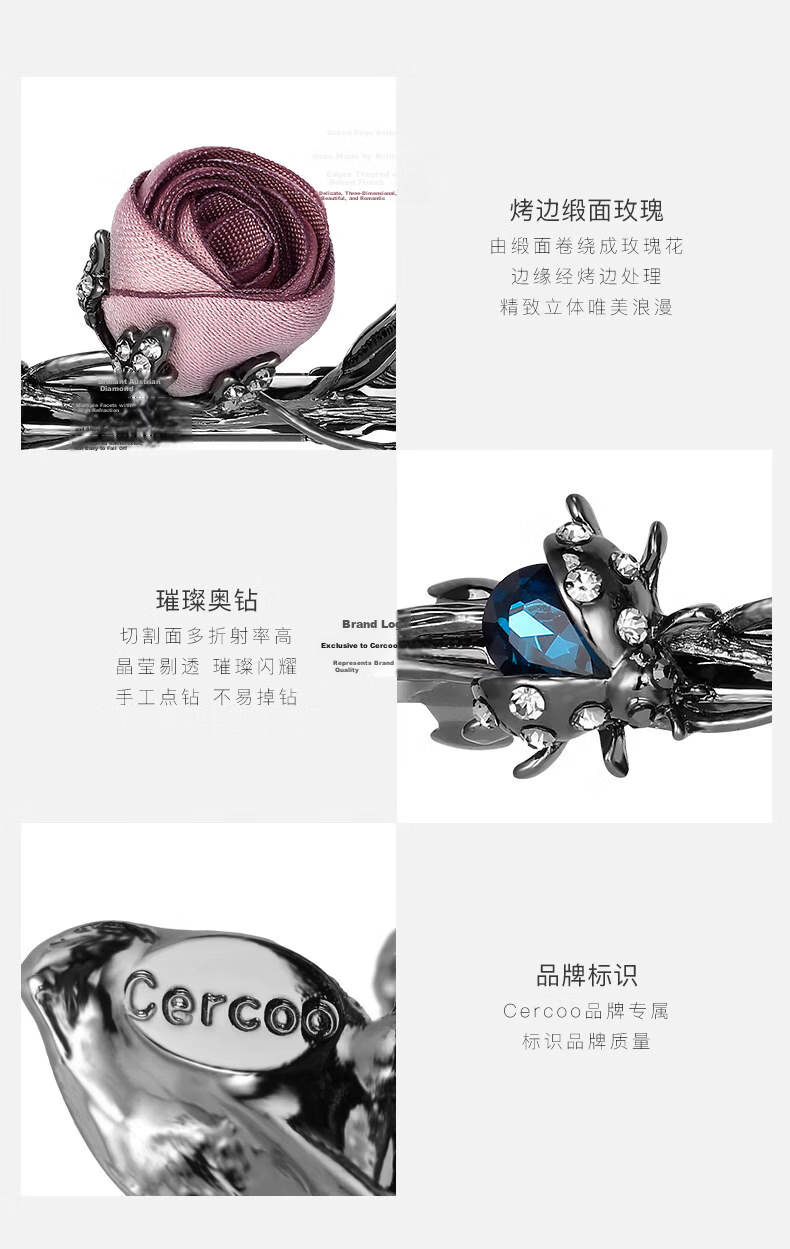 Cercoo Rose Hair Clip Horizontal Clamp Korean Top Clip Small Spring Hairpin Hair Accessory Qixi Valentine's Day Gift 6