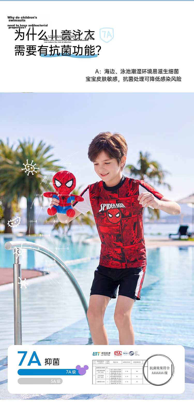 Disney Boys' Sun Protection Swimwear Set Spiderman Red D36075S2I Size 130 5