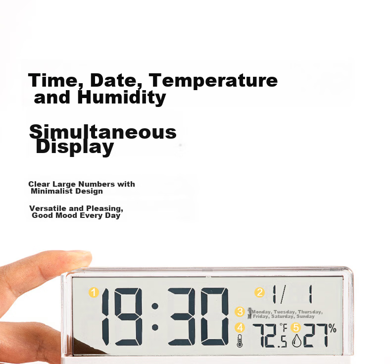 Deli Electronic Alarm Clock Backlight Large Bell Smart Home Student Multifunctional Thermometer Large Screen Bedside Clock Back to School Essential - LE122 Gift 6