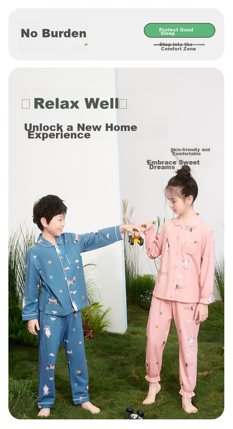 Hodohome Children's Pajamas Girls Cotton Spandex Loungewear Cartoon All-Over Print Long-Sleeve Cardigan Set 116 160 6