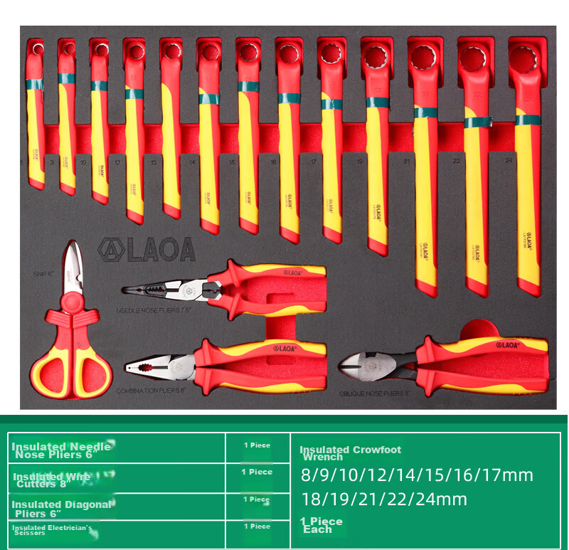LAOA LA102411 Insulated Electrician Tool Set 11-Piece New Energy Auto Repair Voltage-Resistant Tool Kit 10
