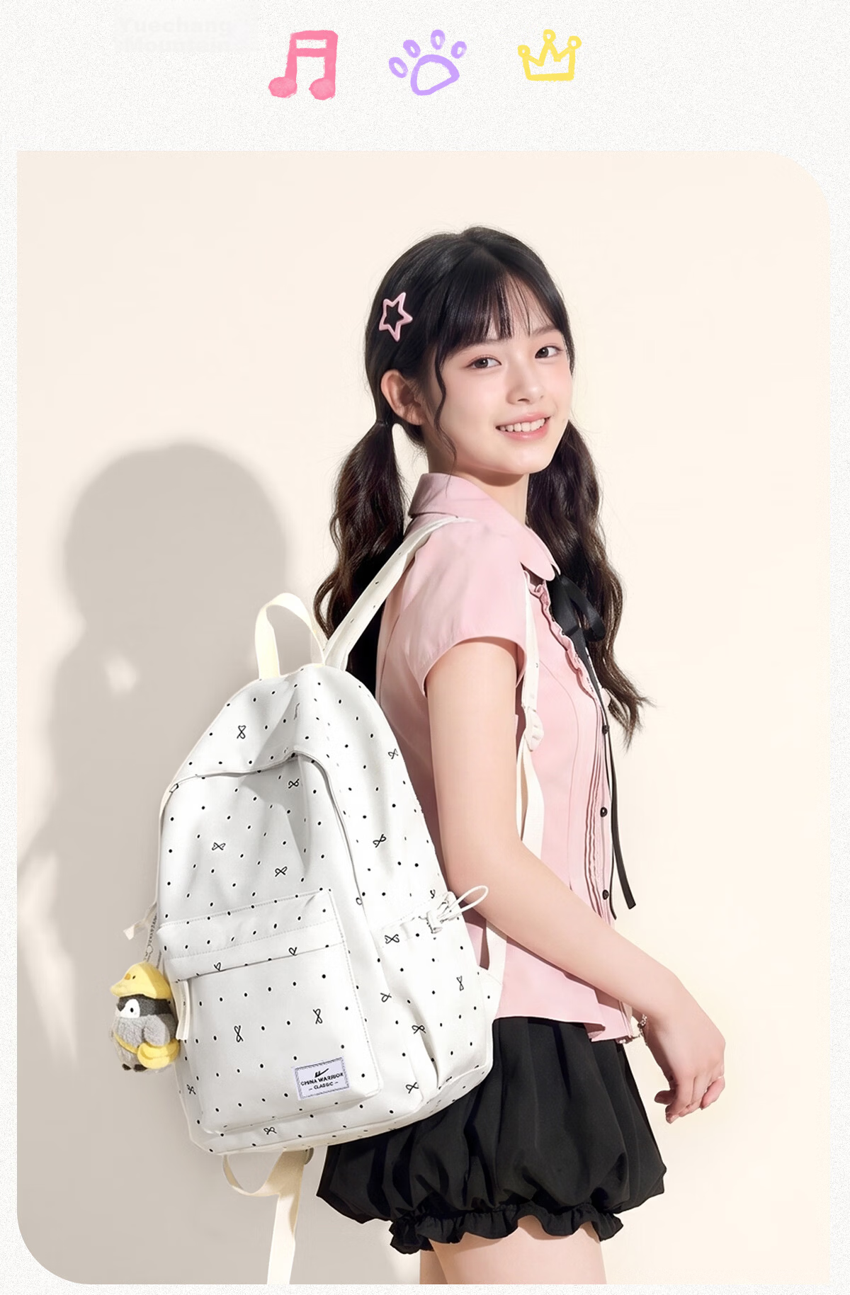 Warrior High-Value Girls' School Backpack Polka Dot College Style Lightweight Large Capacity Travel Bag for Middle and High School Students 15