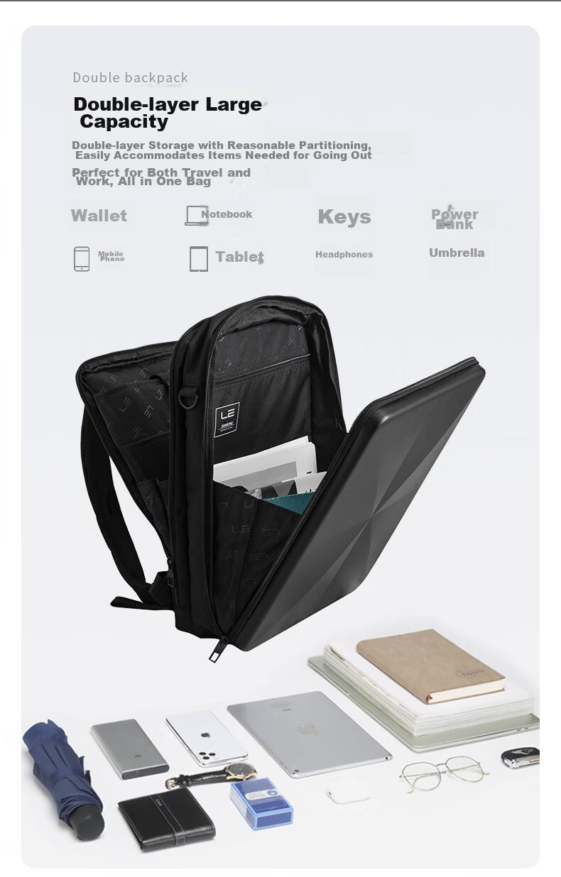 LEXON Gaming Backpack Hard Shell Dual Compartment Large Capacity 15.6-inch Laptop Business Travel School Bag 6