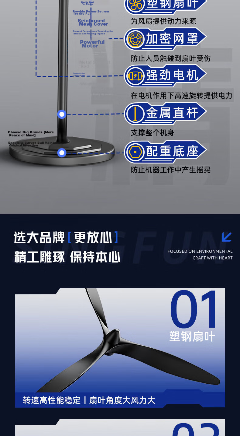 SINGFUN Industrial Fan Large Power Bull Horn Fan Commercial Floor Standing Industrial Fan 650 Plastic Blades 16