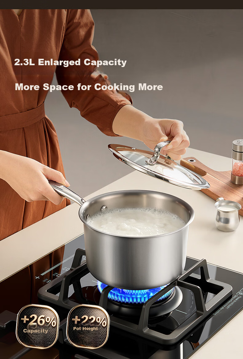 SUPOR JD Exclusive Pure Titanium Milk Pot Non-Coated Lightweight Non-Stick 100% Pure Titanium Plate Milk Pot 18cm Compatible with All Stoves 22