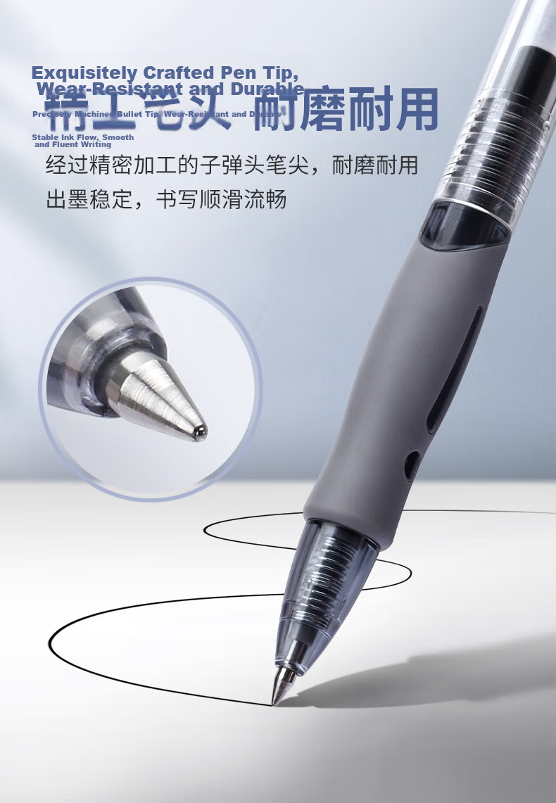 BAOKE PC1950 0.5mm Retractable Gel Pen Soft Grip Bullet Tip Smooth Writing Exam Marking Signature Pen 12pcs/Box Blue 4