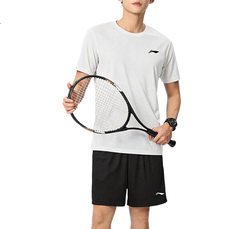 LI-NING Men's Sports Set 2026 Summer New Pure Cotton Breathable Short Sleeve and Shorts Running Fitness Outfit