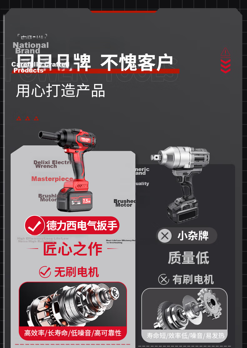 DELIXI Brushless Lithium Electric Impact Wrench High Torque Carpenter Electric Air Gun Auto Repair Wrench 2