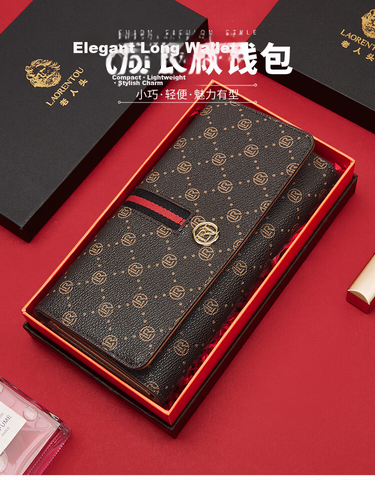 Old Man Head Women's Large Capacity Long Card Holder Tri-Fold Wallet Money Clip Clutch Coin Purse Light Luxury Girlfriend Birthday Gift 1