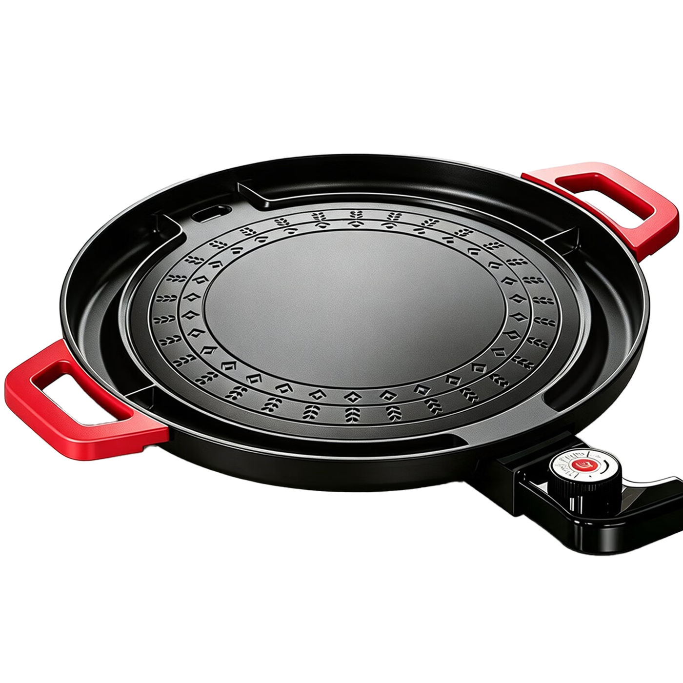 Yiduo Red Handle Round Non-Stick Korean BBQ Grill Pan for Outdoor Steak and Meat Cooking