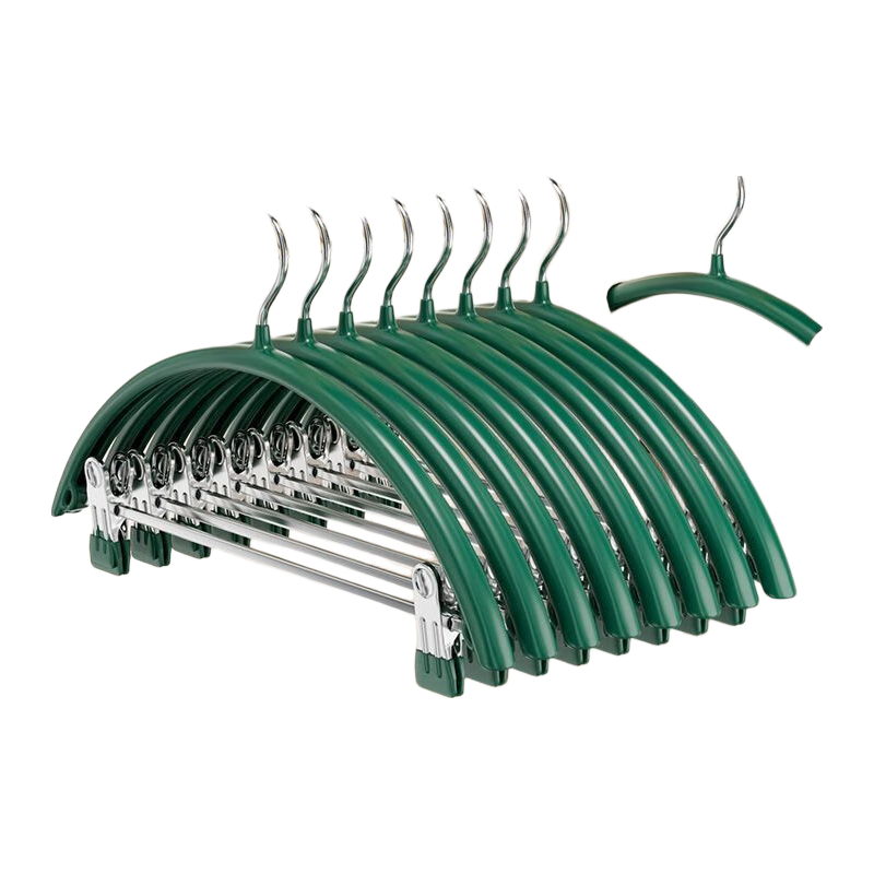 Fajeno 2-in-1 Hanger with Pants Clips, Multi-functional Non-slip No-mark Clothes Hanger for Home, Military Green, 5 Pieces