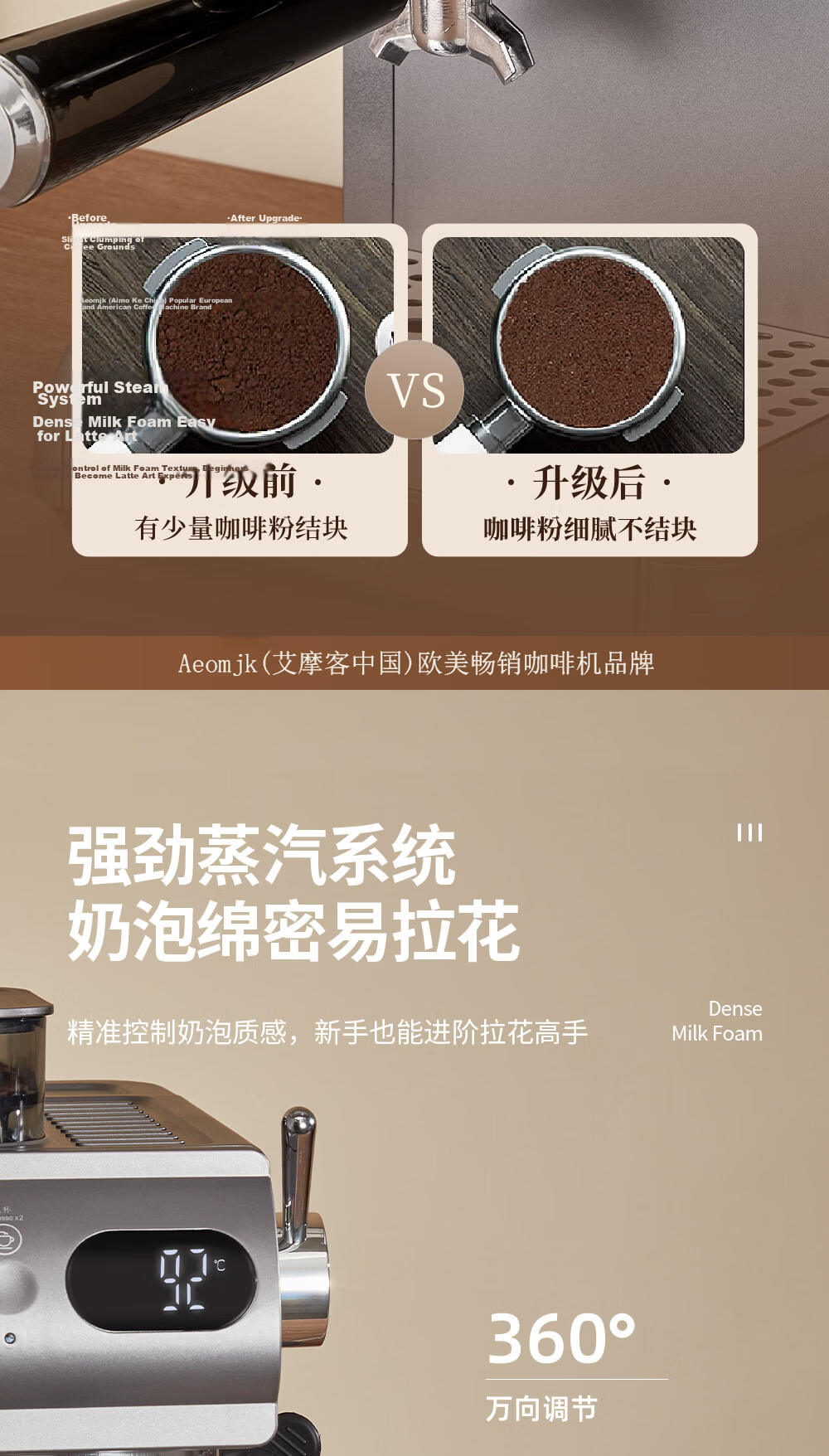 AEOMJK Aimo Ke Coffee Machine Cold and Hot Dual Extraction Integrated Grinding Retro Design Powerful Steam Home Office Coffee Maker CM5580/5570 11