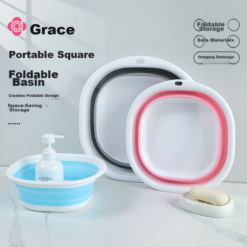 Grace Foldable Basin 25cm Small Household Travel Plastic Washbasin Blue