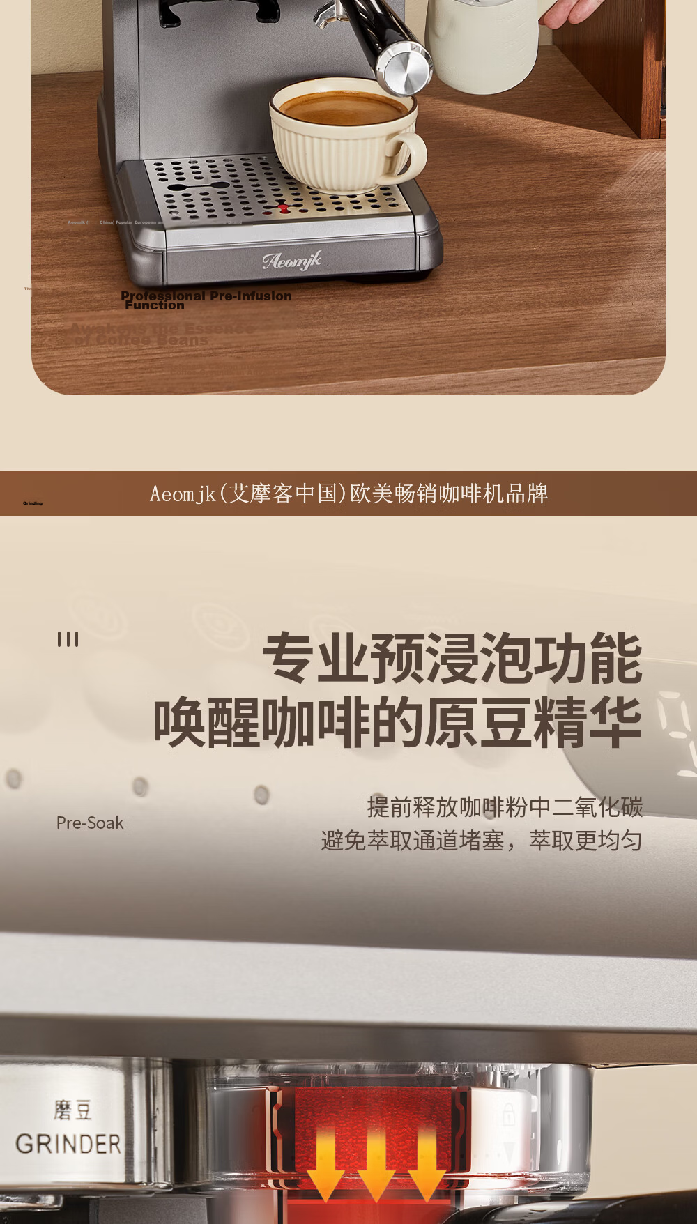 AEOMJK Aimo Ke Coffee Machine Cold and Hot Dual Extraction Integrated Grinding Retro Design Powerful Steam Home Office Coffee Maker CM5580/5570 5