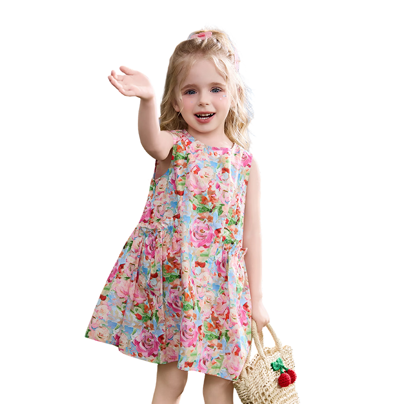 ASK JUNIOR Children's Summer Sleeveless Vest Dress Girls Floral Princess Dress