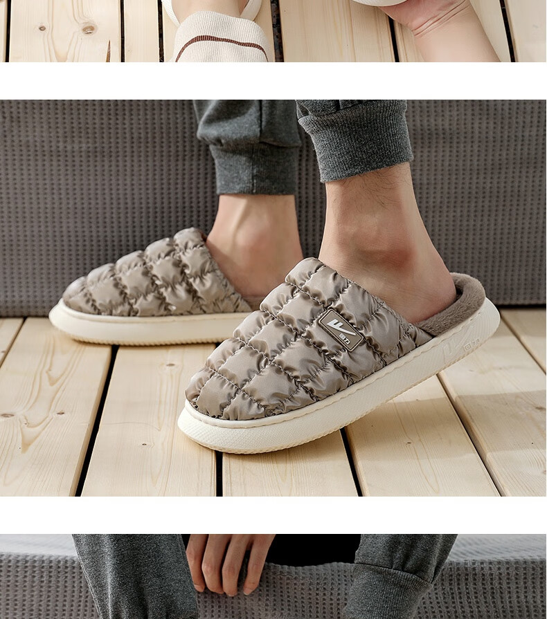 Warrior Soft Glutinous Puff Couple Waterproof Fleece Cotton Slippers Warm Thick Soft Sole Cotton Shoes HL0417 Pink Size 36-37 10