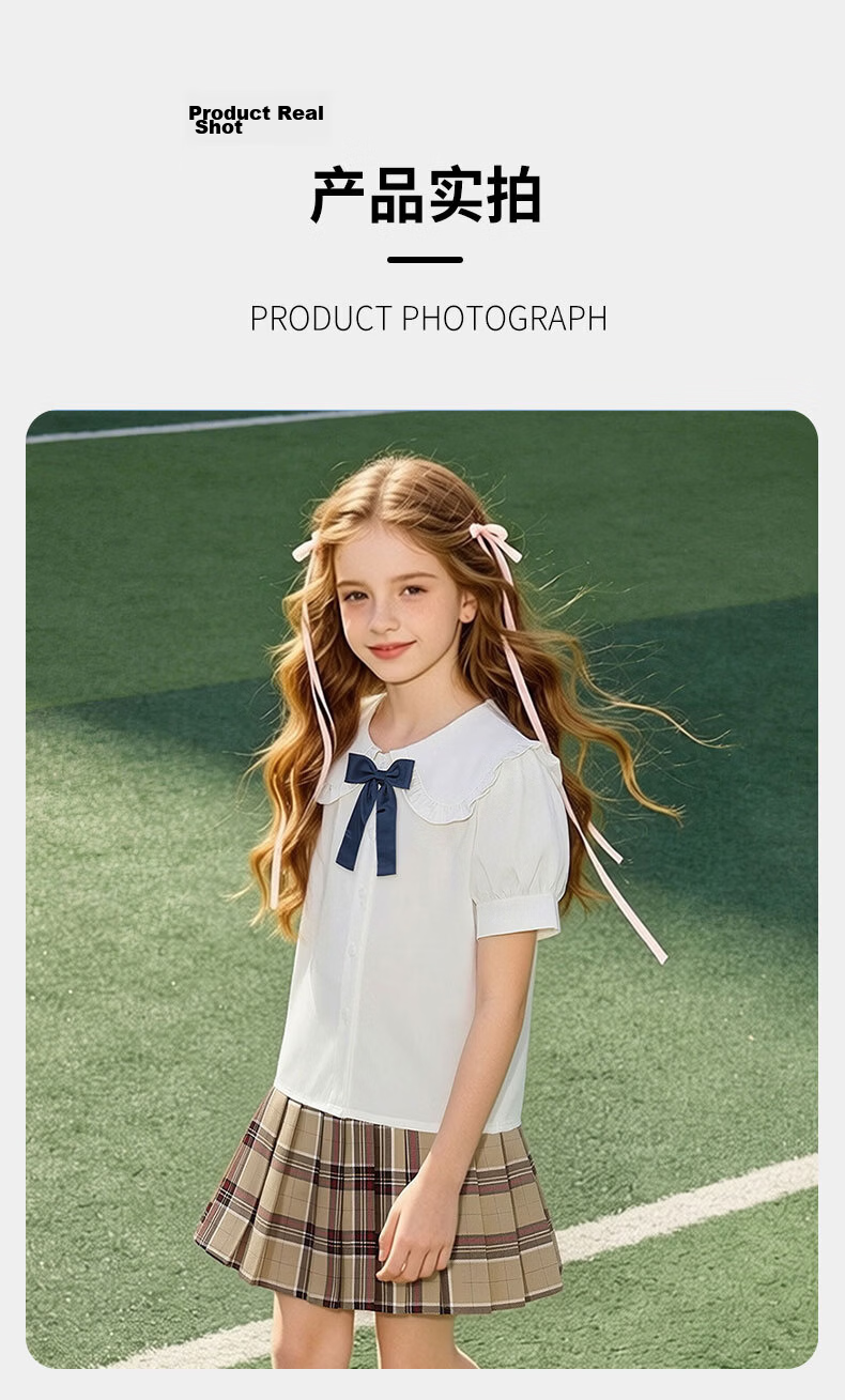 Carfit Girls Summer Versatile White Basic T-Shirt Children's Solid Color Short Sleeve Shirt Kids Shirt White 140 7