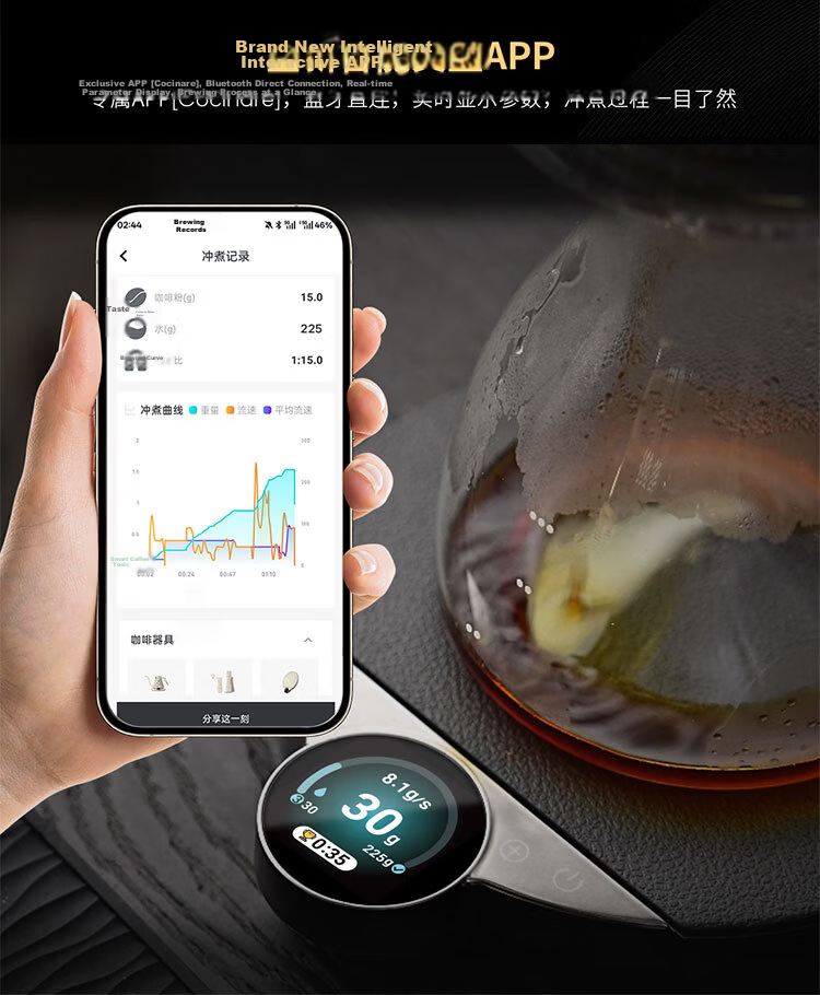 Cocinare Smart Coffee Electronic Scale BALANCE Pro with App and Color Screen, Manual Brew Coffee Scale Timer, Silver 20