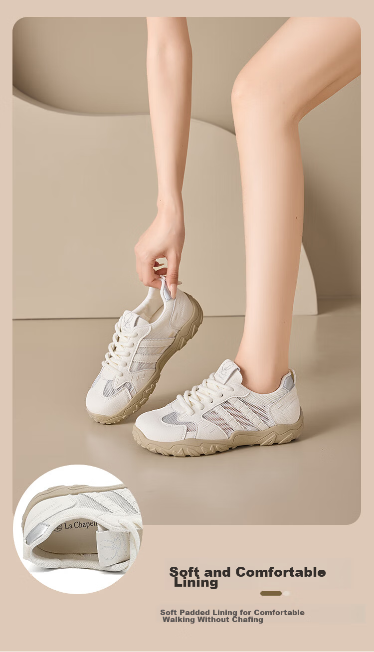 La Chapelle Women's Mesh Sneakers Casual Versatile Soft Sole White Shoes Silver Color Size 36 10