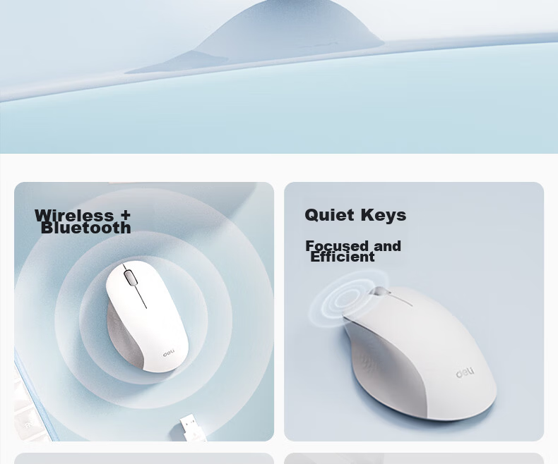Deli Wireless Bluetooth Dual-Mode Mouse JD Self-Operated Silent Ergonomic Portable Office Mouse Laptop Desktop Universal 4000DPI White LN20-B 3