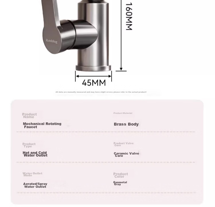 ILeddog Seiko All-Copper Body Bathroom Sink Faucet Mechanical Arm Kitchen Universal Swivel Splash-Proof 9