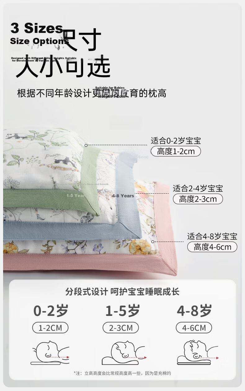 OUYUN Children's Pillow for Ages 1-5 Baby Toddler Kindergarten Four-Season Gauze Cassia Seed Cloud Pillow Gift Floral and Bird Pattern 9