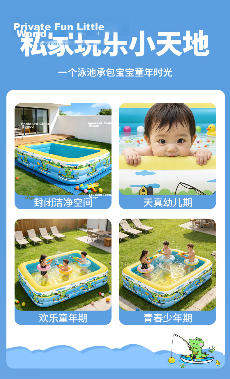 Bestway Kids Inflatable Swimming Pool Thickened Large Outdoor Home Pool Crocodile Captain 2.6m 2