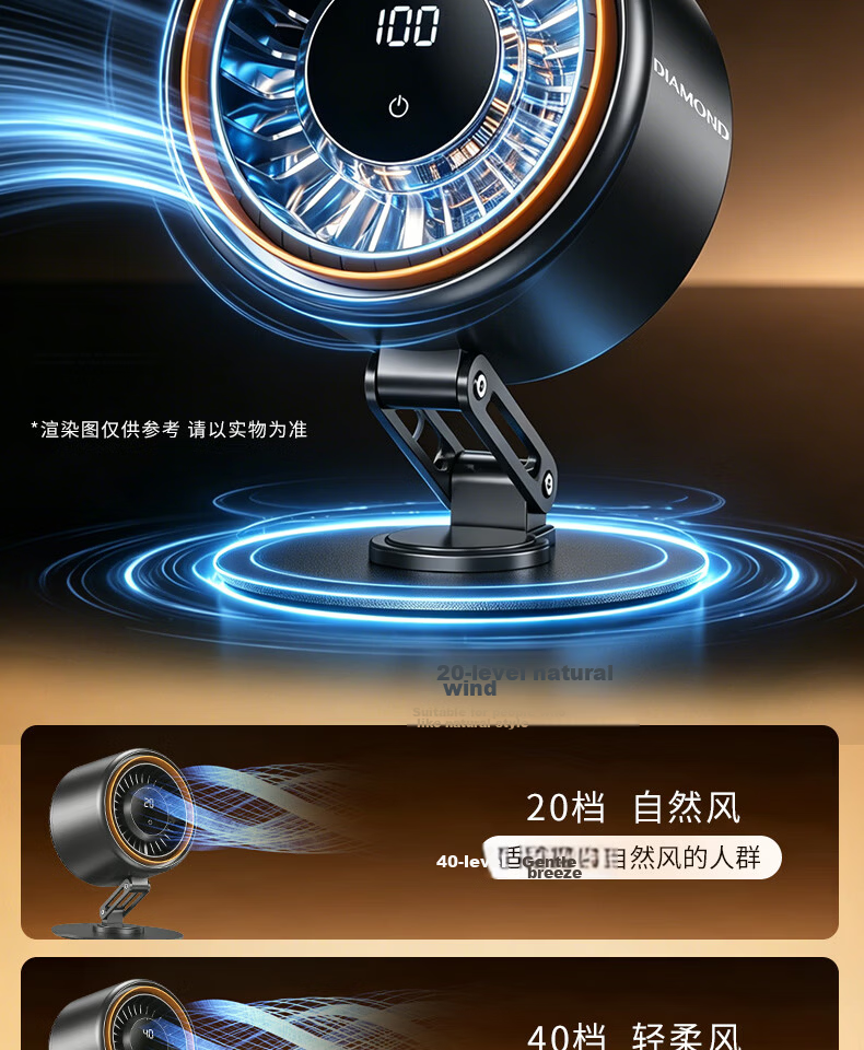 Diamond Brand [Storm Whisper] Desktop Mini Fan USB Portable Rechargeable Electric Fan Outdoor Camping Long Battery Life Cooling Device Dorm Bedside Small Fan WB18 Gray 9