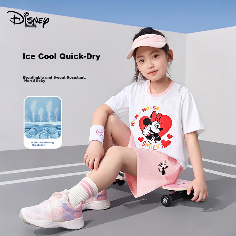 Disney Girls' Sports Set 2026 New Quick-Dry Short Sleeve Top and Shorts Summer Two-Piece Kids' Outfit