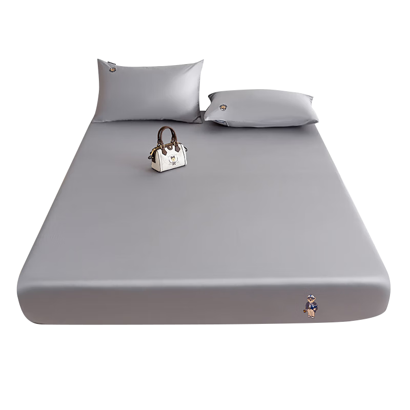 Teenie Weenie Bear Long Staple Cotton Fitted Sheet Single Pure Cotton Mattress Protector Dustproof Bed Sheet Cover 0.9m Bed Elegant Gray