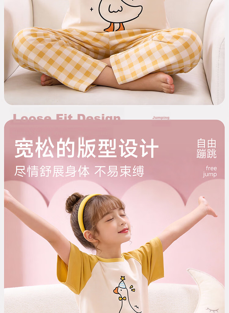 Hodo Kids Pajamas [100% Cotton] Girls Summer Thin Short Sleeve Round Neck Cartoon Homewear Set 19