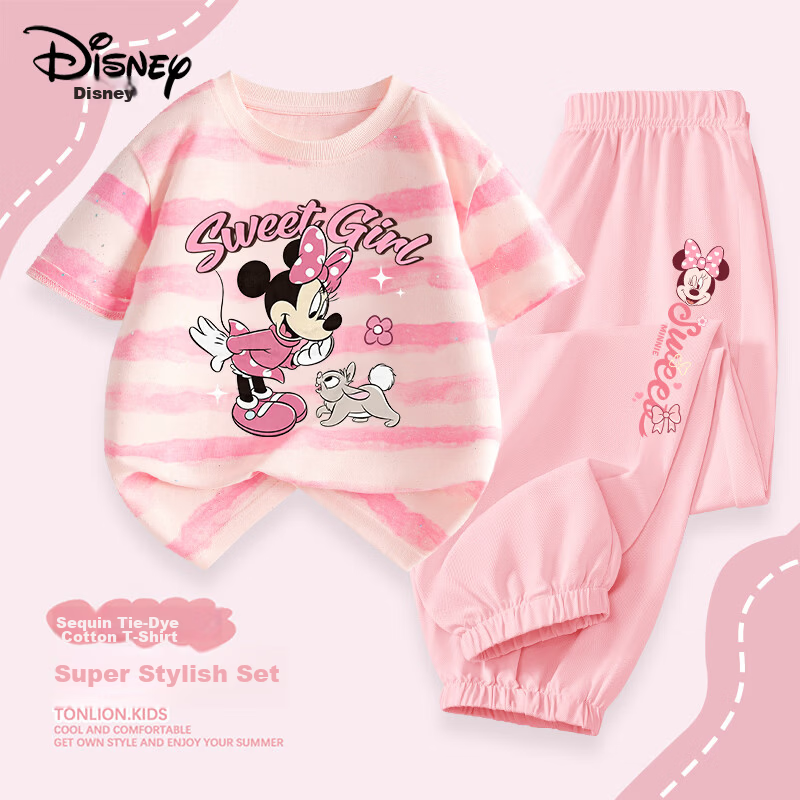 Disney Girls Summer Set New Children's Tie-Dye Short Sleeve Mosquito-Proof Pants Princess Duck Purple + Purple Minnie Purple 120