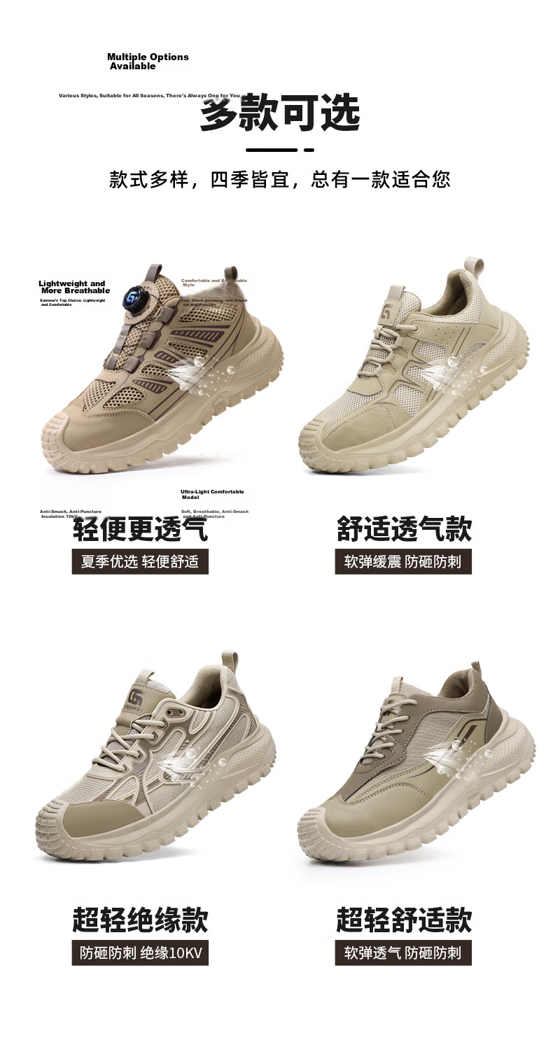 GUYISA Men's Summer Breathable Anti-Smash Steel Toe Anti-Puncture Ultra-Light Comfortable Safety Work Construction Shoes 5003 Size 42 13