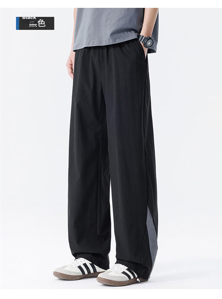 JEEP SPIRIT Men's Colorblock Casual Pants Summer Ice Silk Quick-Dry Outdoor Loose Straight-Leg Trousers Military Green 3XL 14