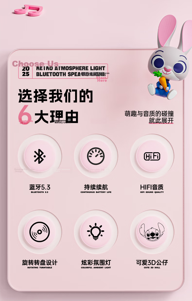 MINISO Zootopia Bluetooth Speaker White Noise High-Quality Sound Atmosphere Night Light Pillow Speaker Gift for Girls Best Friends Birthday Graduation Judy 4