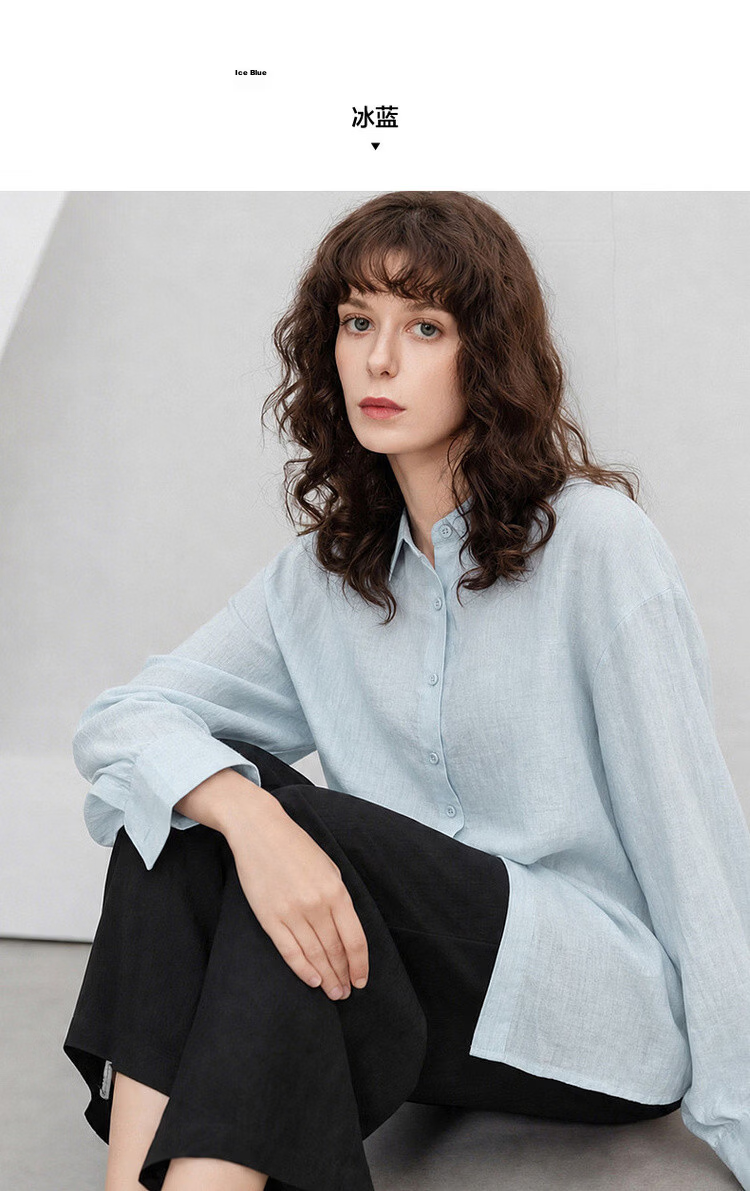 Demana Summer Simple Lightweight Wrinkled Linen Blend Long Sleeve Comfortable Fashionable Casual Women's Shirt with Turn-Down Collar 17